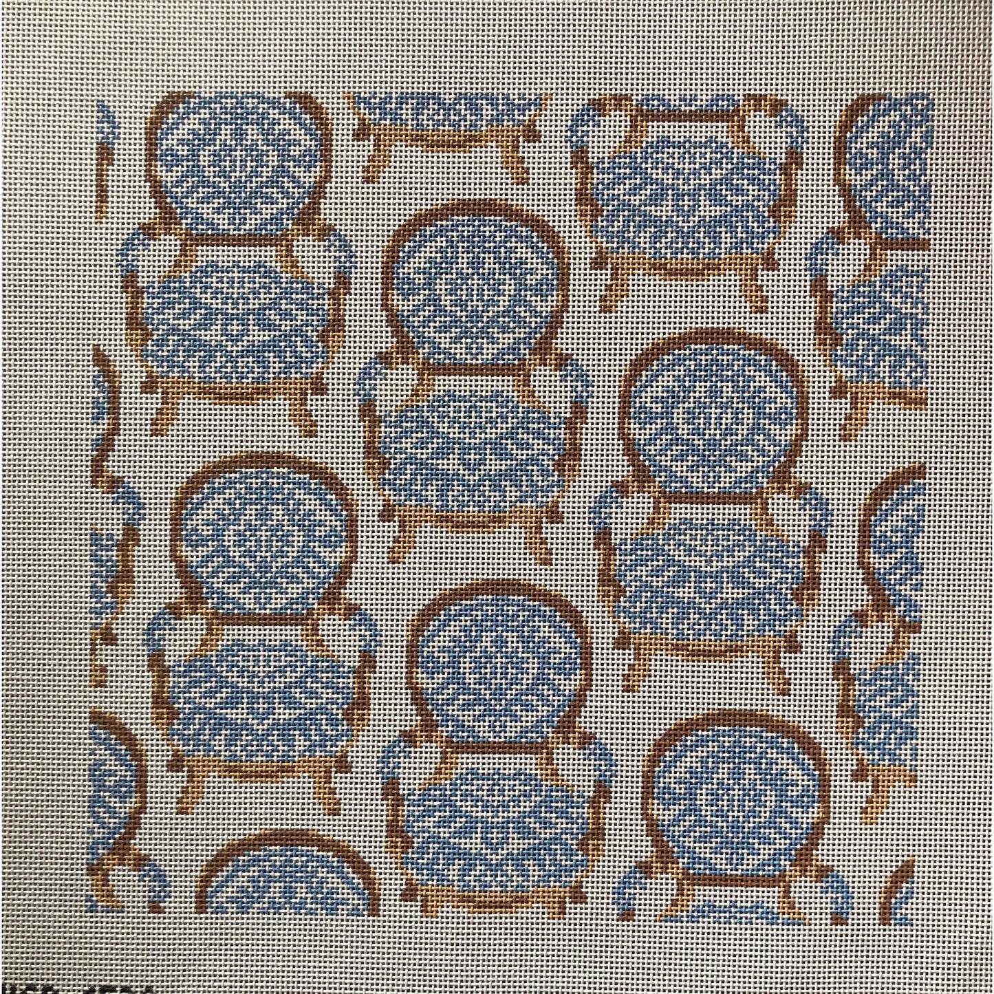 Blue Chair Pillow - Garden Gate Needlepoint