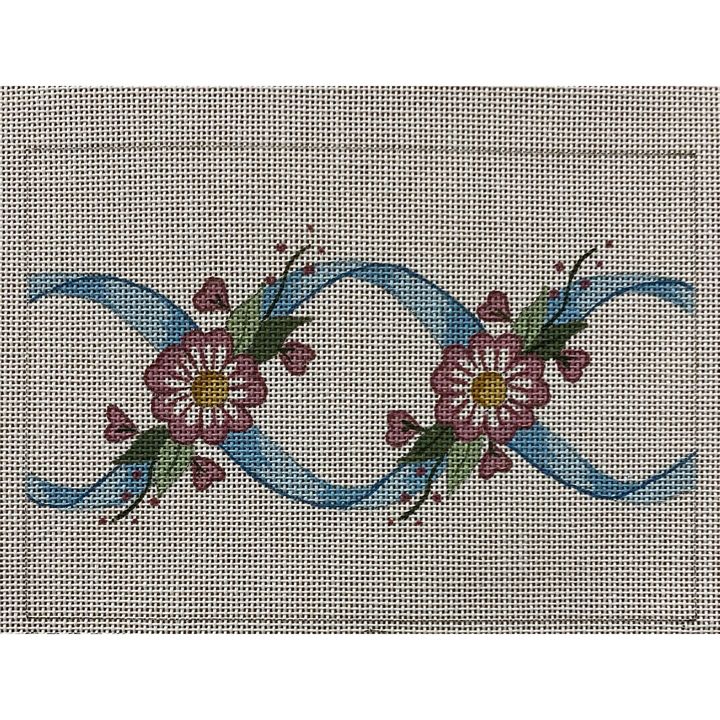 Blue Ribbon Flowers canvas - Garden Gate Needlepoint