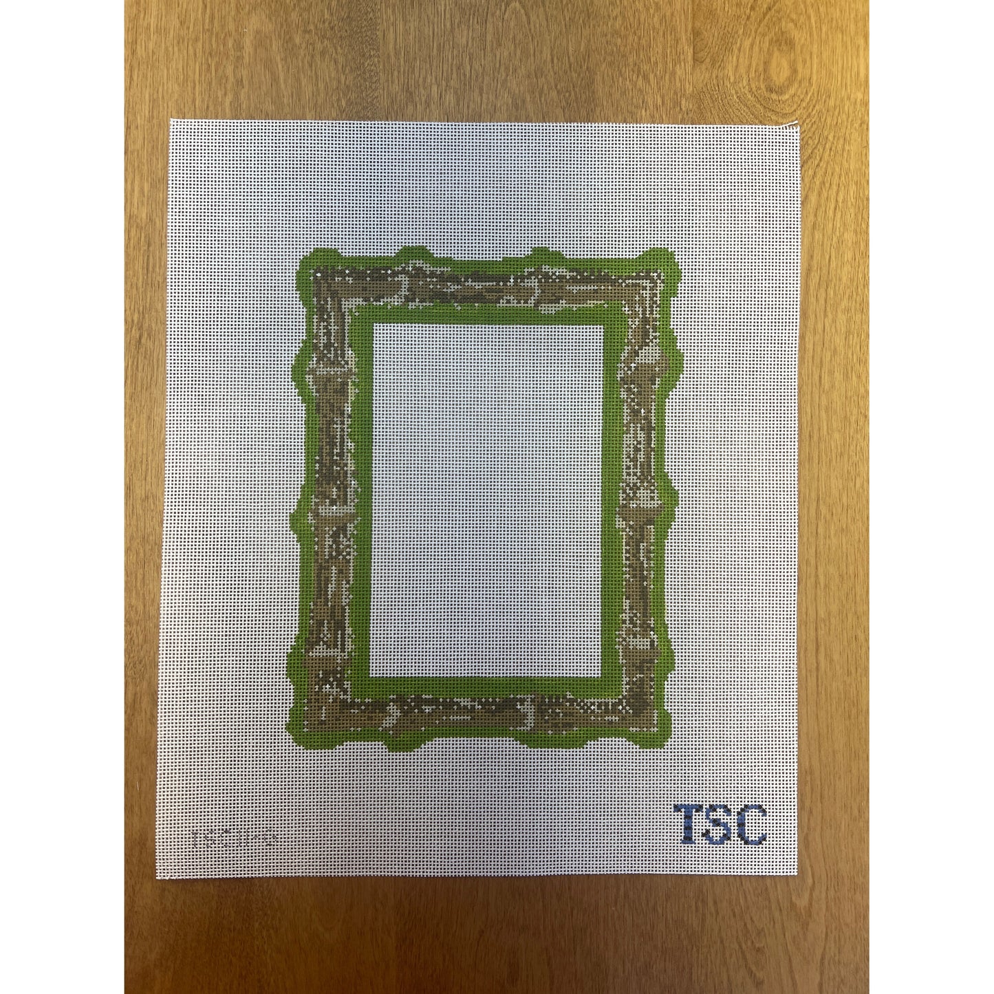 Burnt Bamboo Picture Frame-Green - Garden Gate Needlepoint