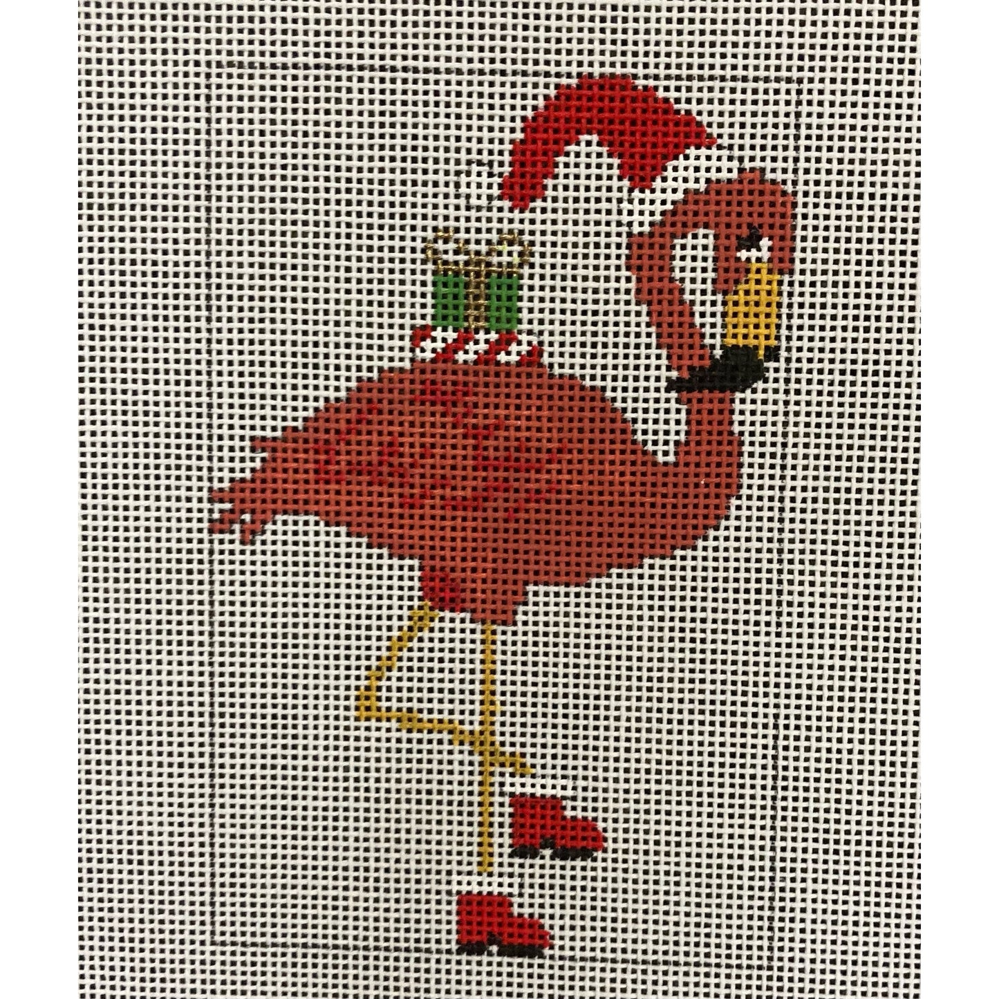 Christmas Flamingo with Presents Ornament - Garden Gate Needlepoint