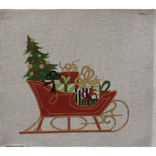 Christmas Sled with Presents canvas - Garden Gate Needlepoint