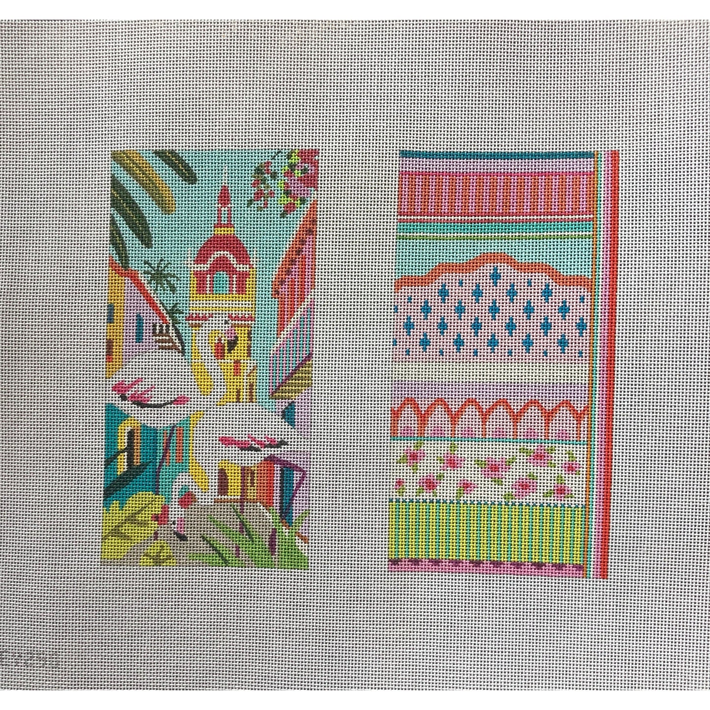 City Flamingos Eyeglass Case - Garden Gate Needlepoint