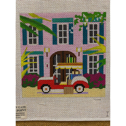 Colors of Praise Golf Cart in Driveway canvas - Garden Gate Needlepoint