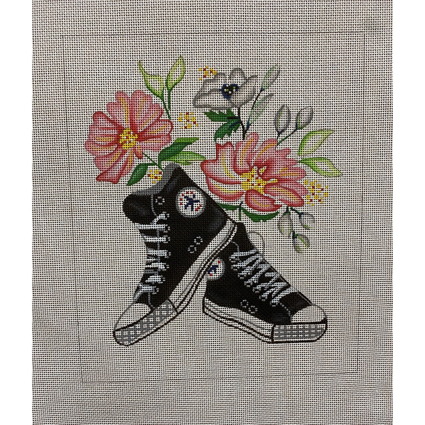 Converse with Flowers canvas - Garden Gate Needlepoint