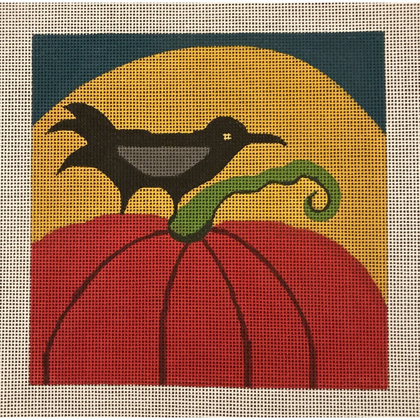 Crow on Pumpkin Canvas - Garden Gate Needlepoint