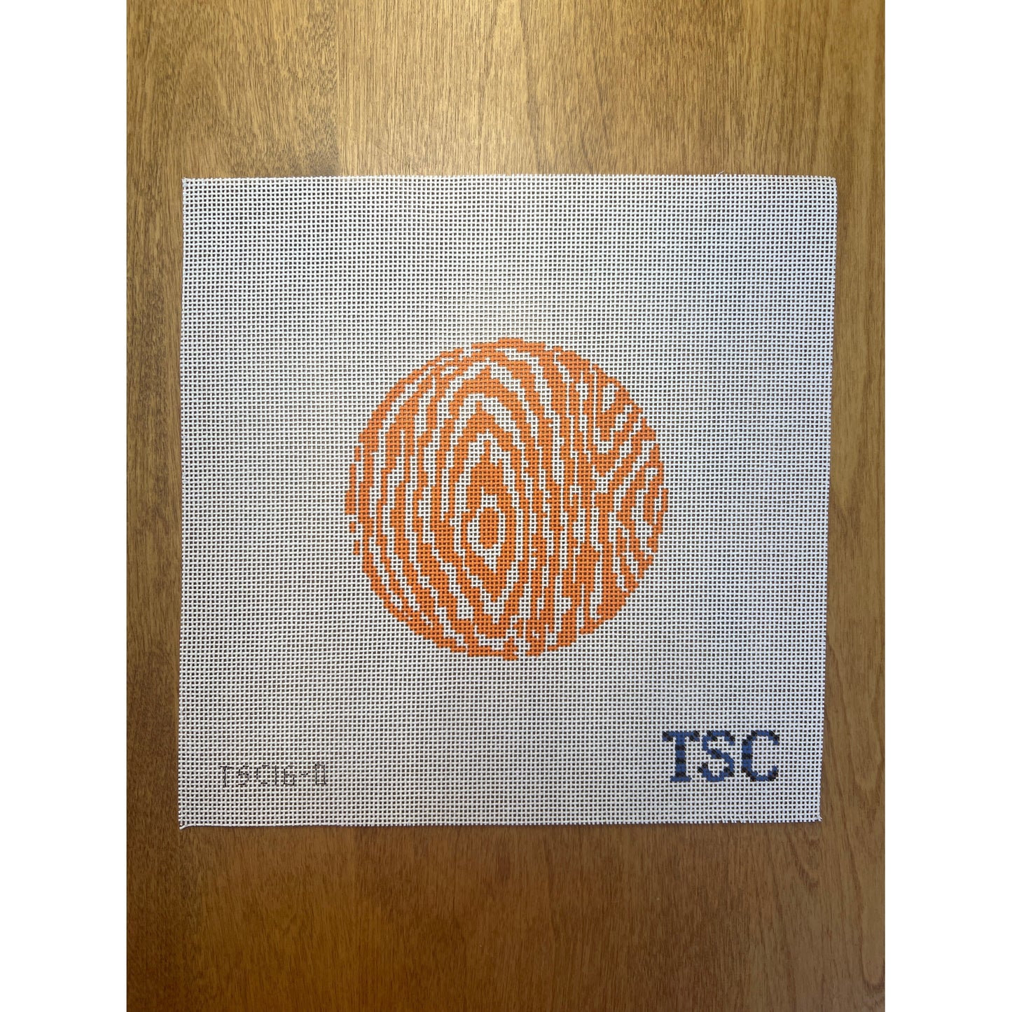 Faux Bois Round-Orange - Garden Gate Needlepoint