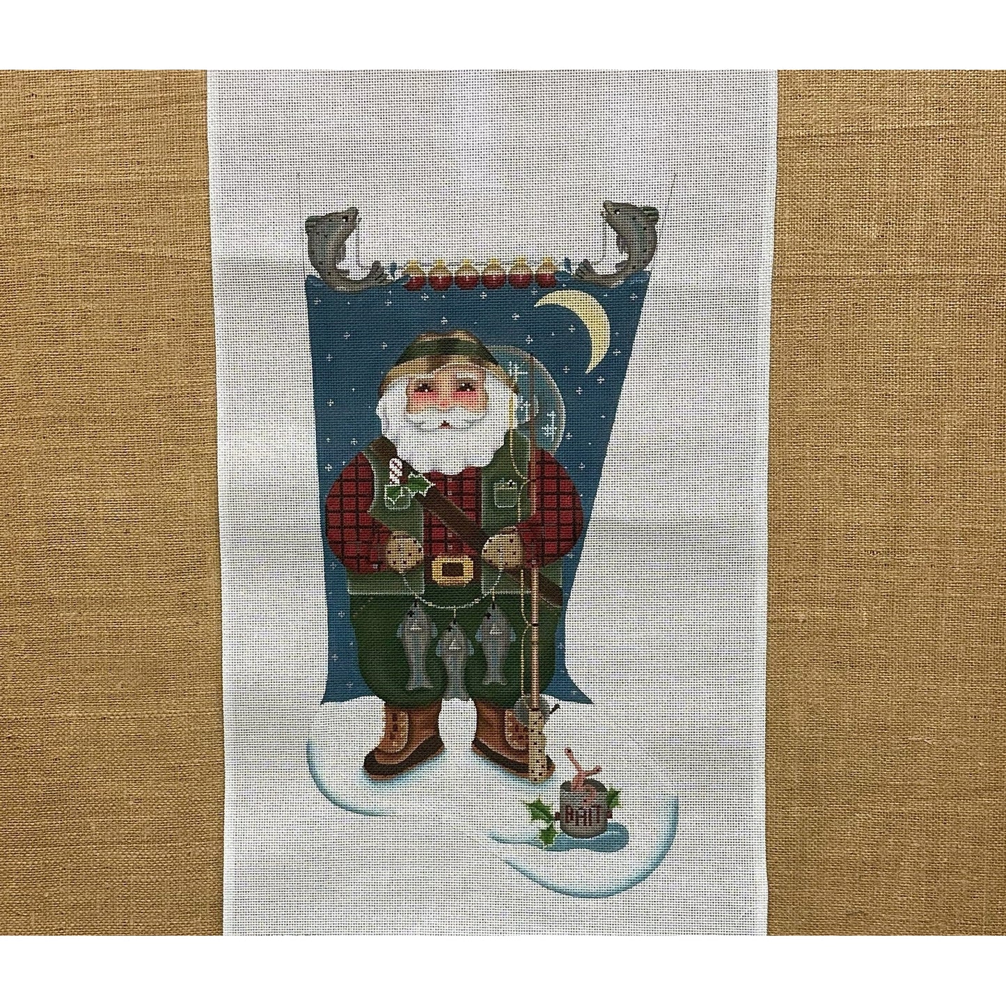 Fishing Santa Stocking - Garden Gate Needlepoint