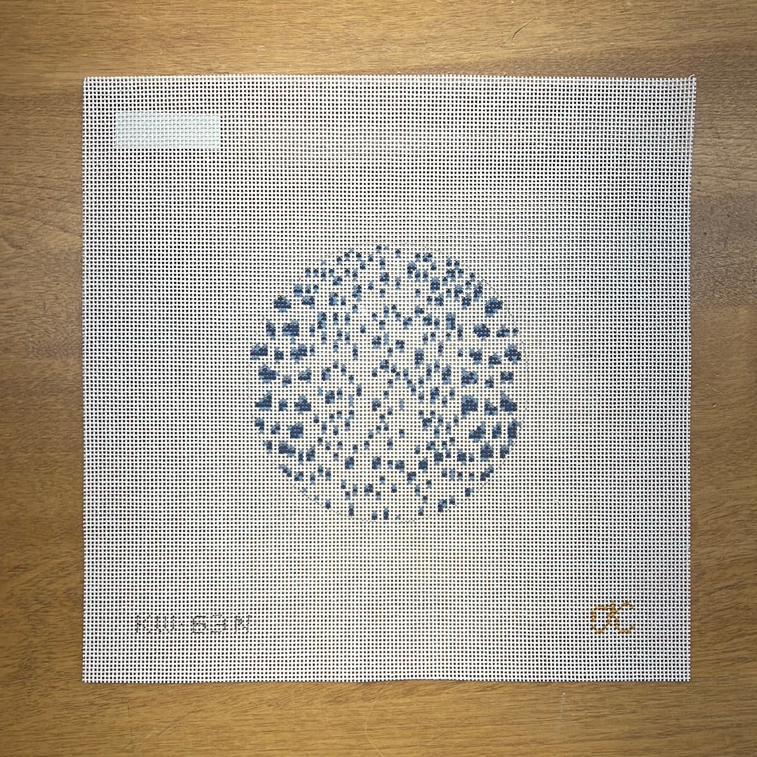 French Dots Round-Navy - Garden Gate Needlepoint