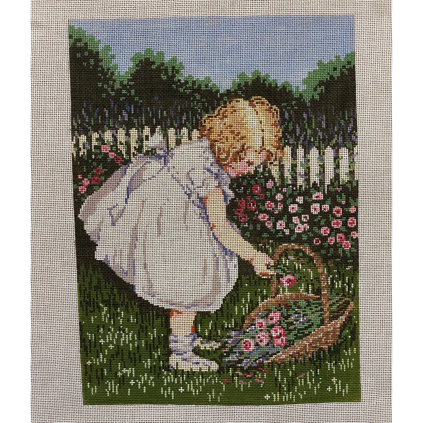 Girl in Garden Canvas - Garden Gate Needlepoint