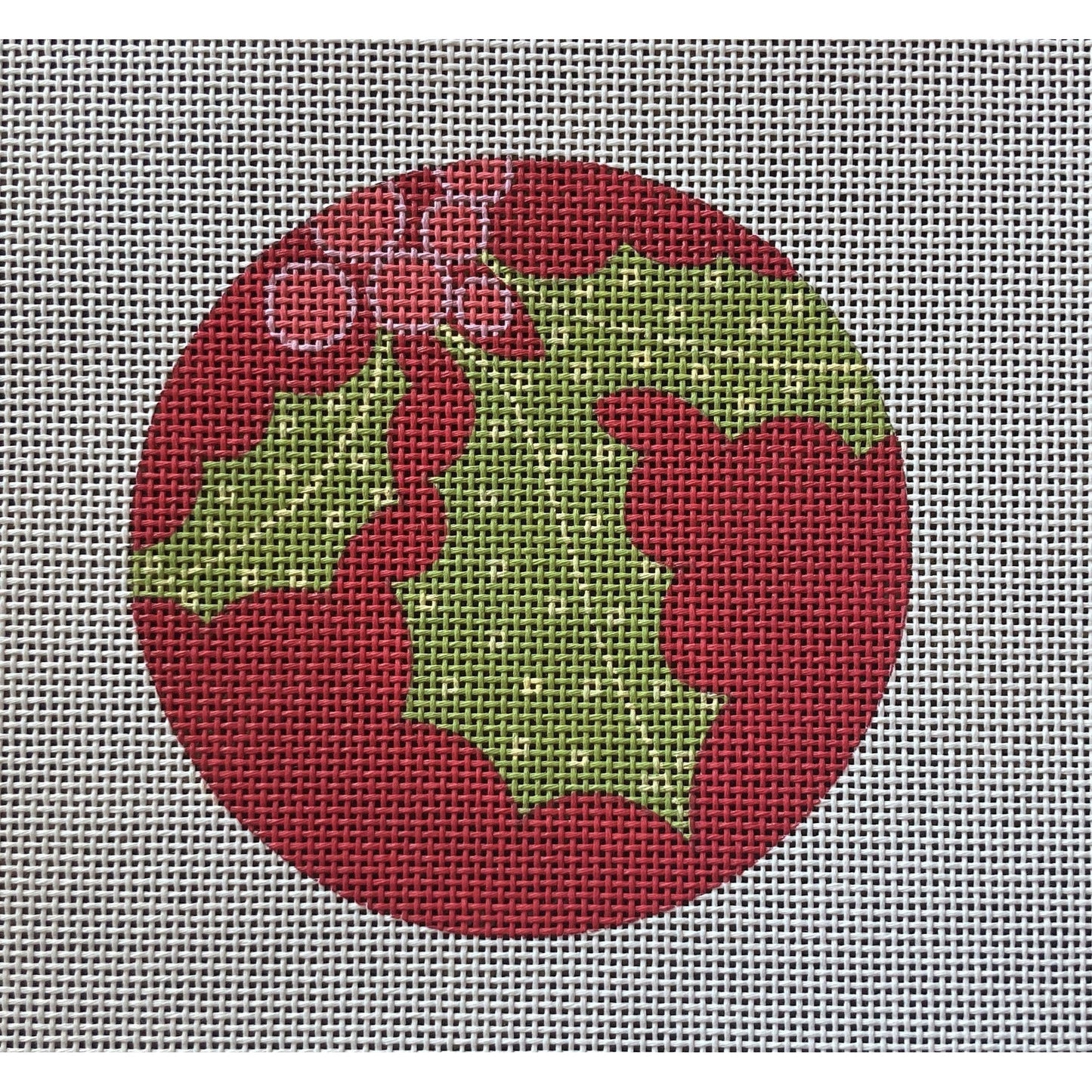 Holly on Red Ornament - Garden Gate Needlepoint