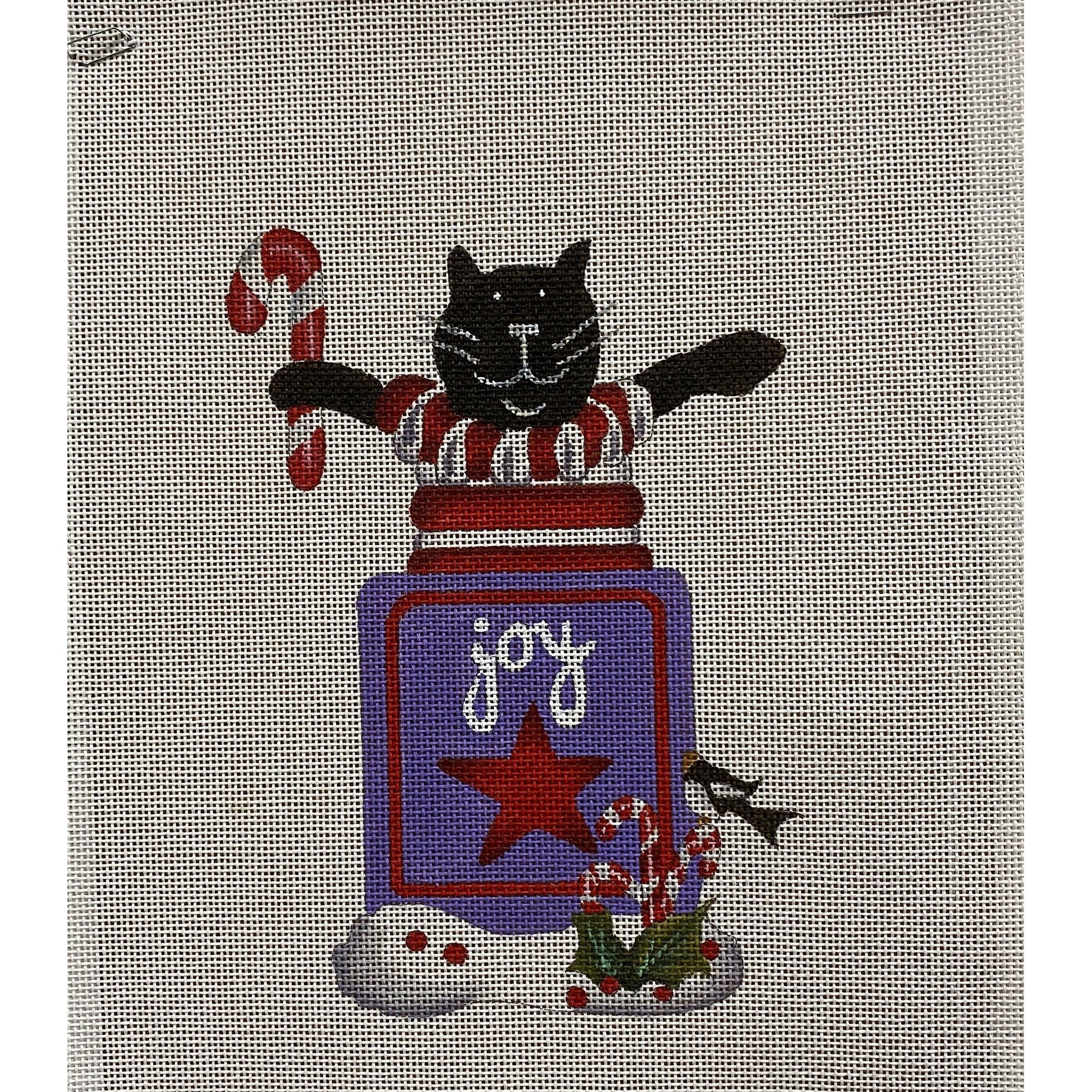 Joy Cat canvas - Garden Gate Needlepoint