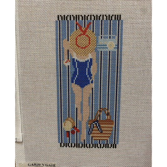 Kirk and Bradley Blue Beach Towel Eyeglass Case - Garden Gate Needlepoint