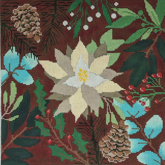 Botanical Pillow--Red with White Flower