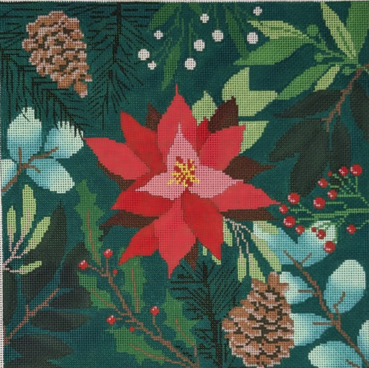 Botanical Pillow-Green w/ Red Flower