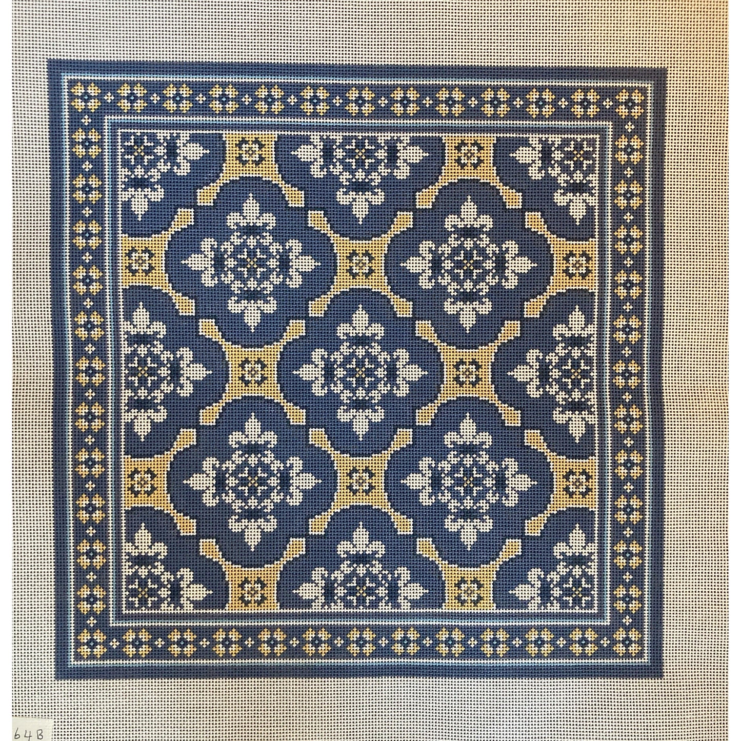 Navy/White Floral Canvas - Garden Gate Needlepoint