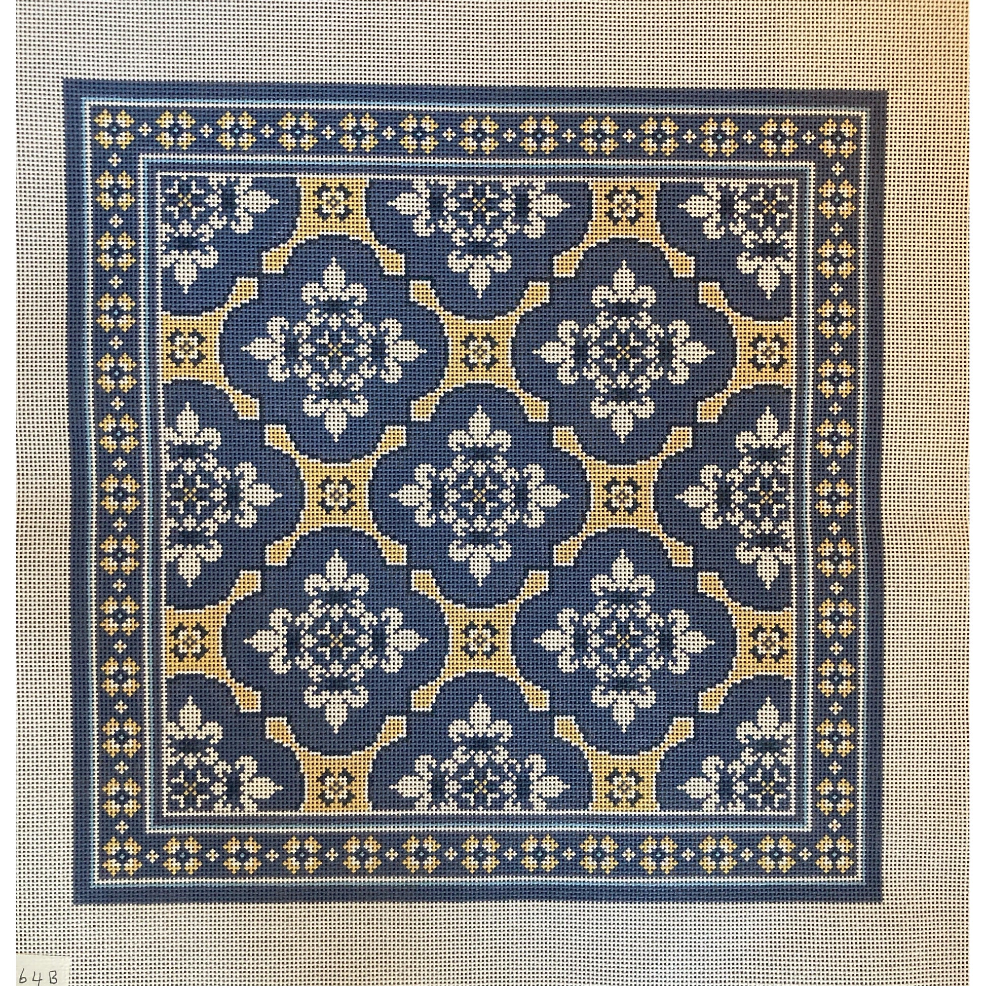 Navy/White Floral Canvas - Garden Gate Needlepoint