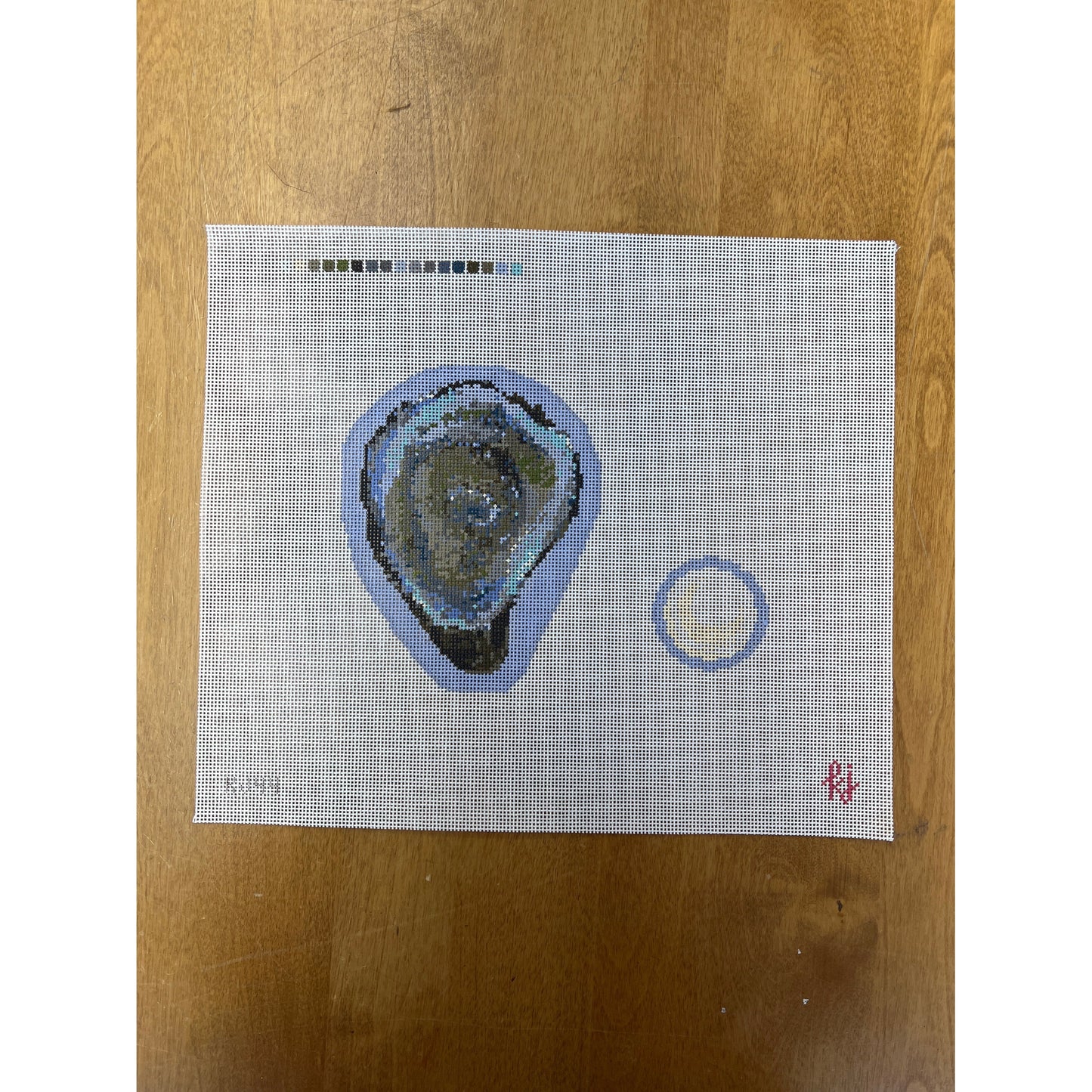 Oyster Scissor Case and Pearl Fob - Garden Gate Needlepoint