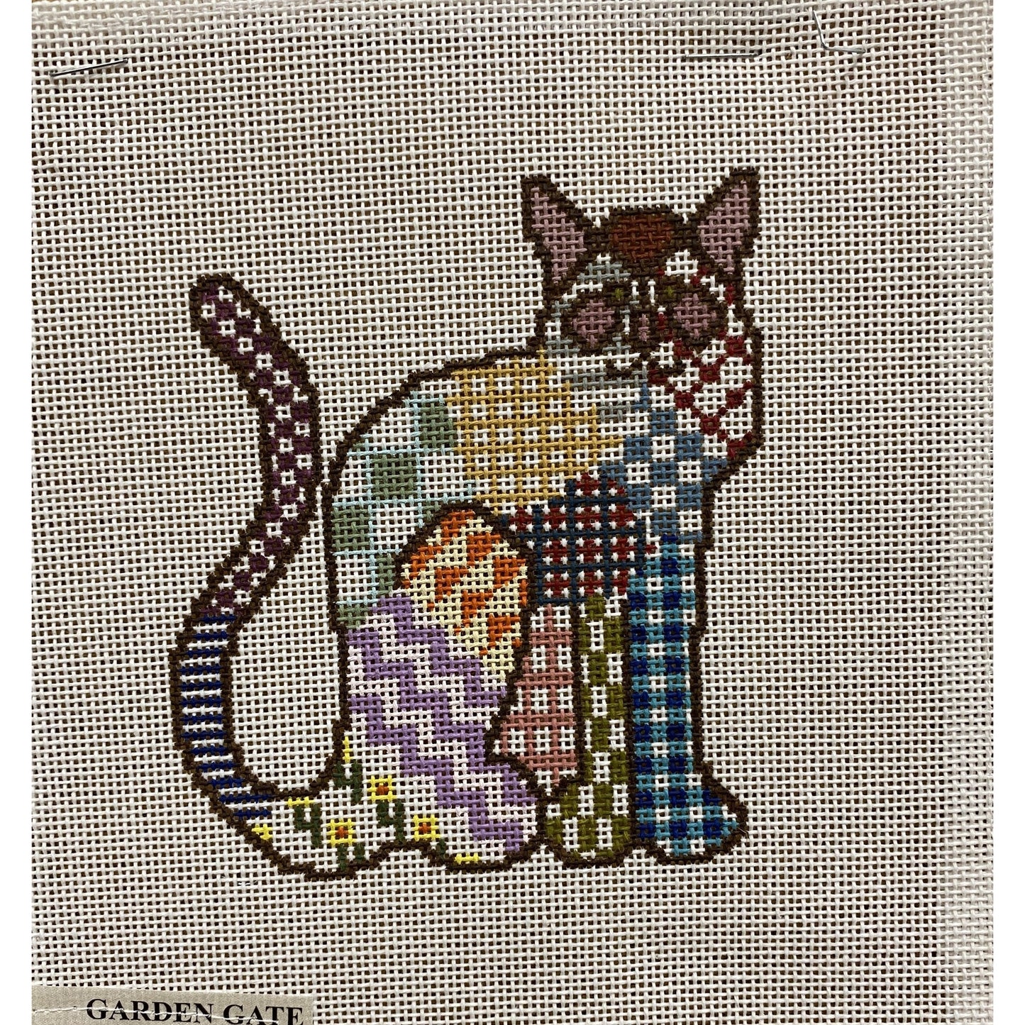 Patchwork Cat canvas - Garden Gate Needlepoint