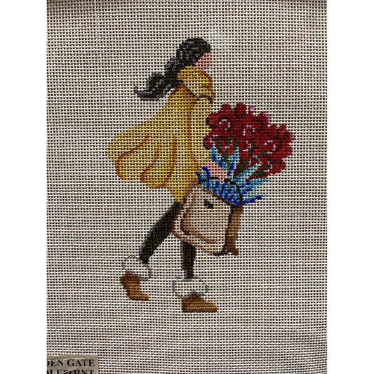Patti Mann Woman with Flowers canvas - Garden Gate Needlepoint