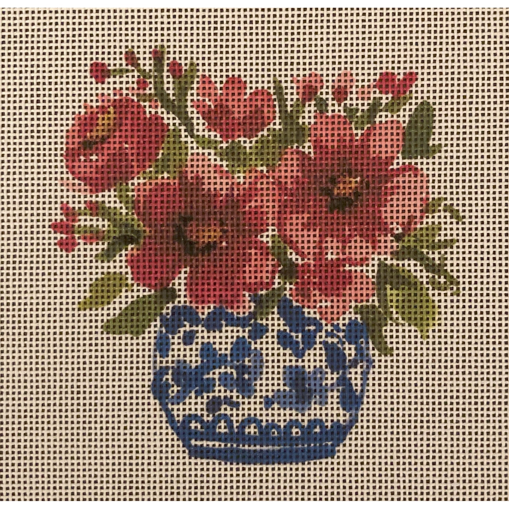 Pink Flowers Chinoiserie Canvas - Garden Gate Needlepoint