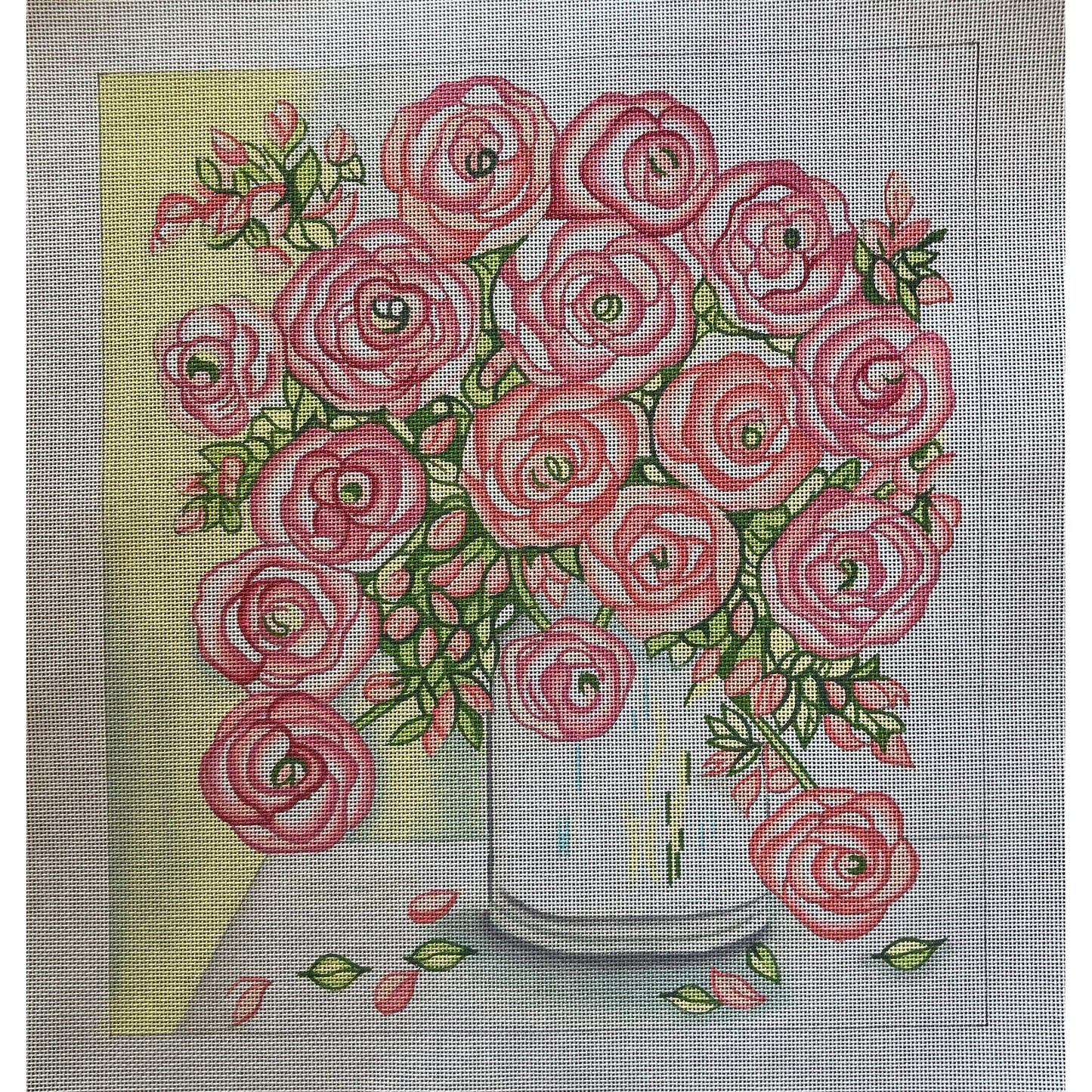 Pink Roses with SG Canvas - Garden Gate Needlepoint
