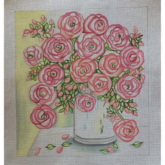 Pink Roses with SG Canvas - Garden Gate Needlepoint