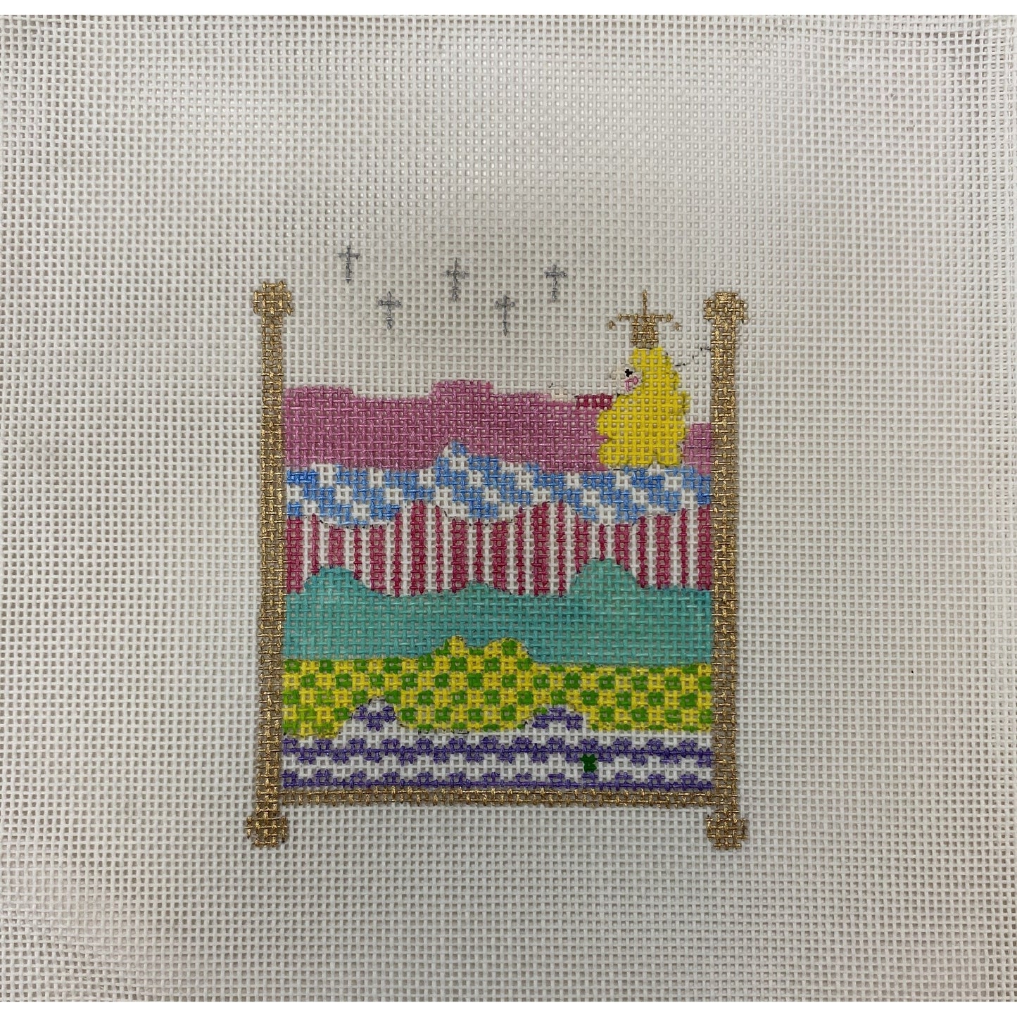 Princess Bed with Stitch Guide canvas - Garden Gate Needlepoint