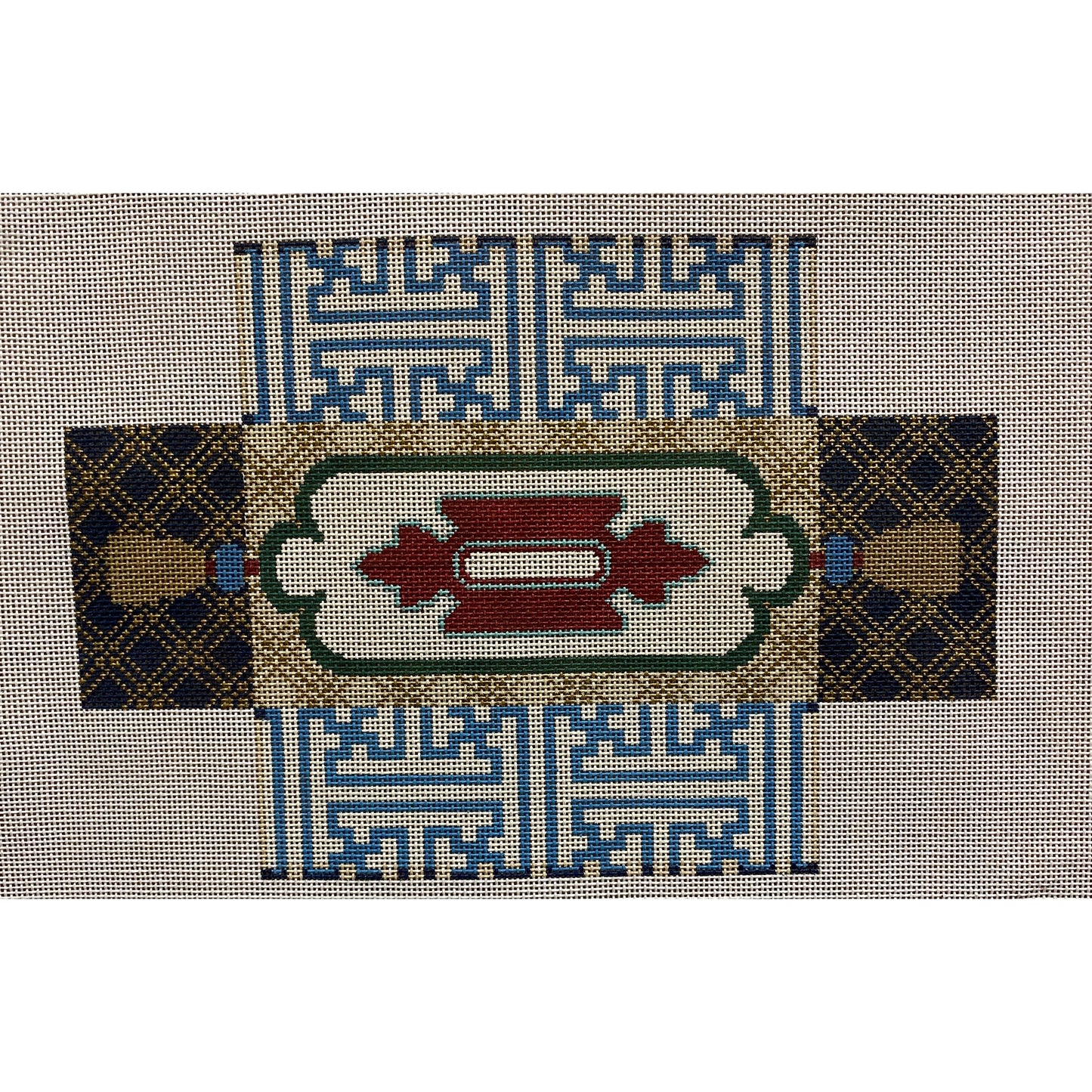 Red & Blue Brick Cover Canvas - Garden Gate Needlepoint