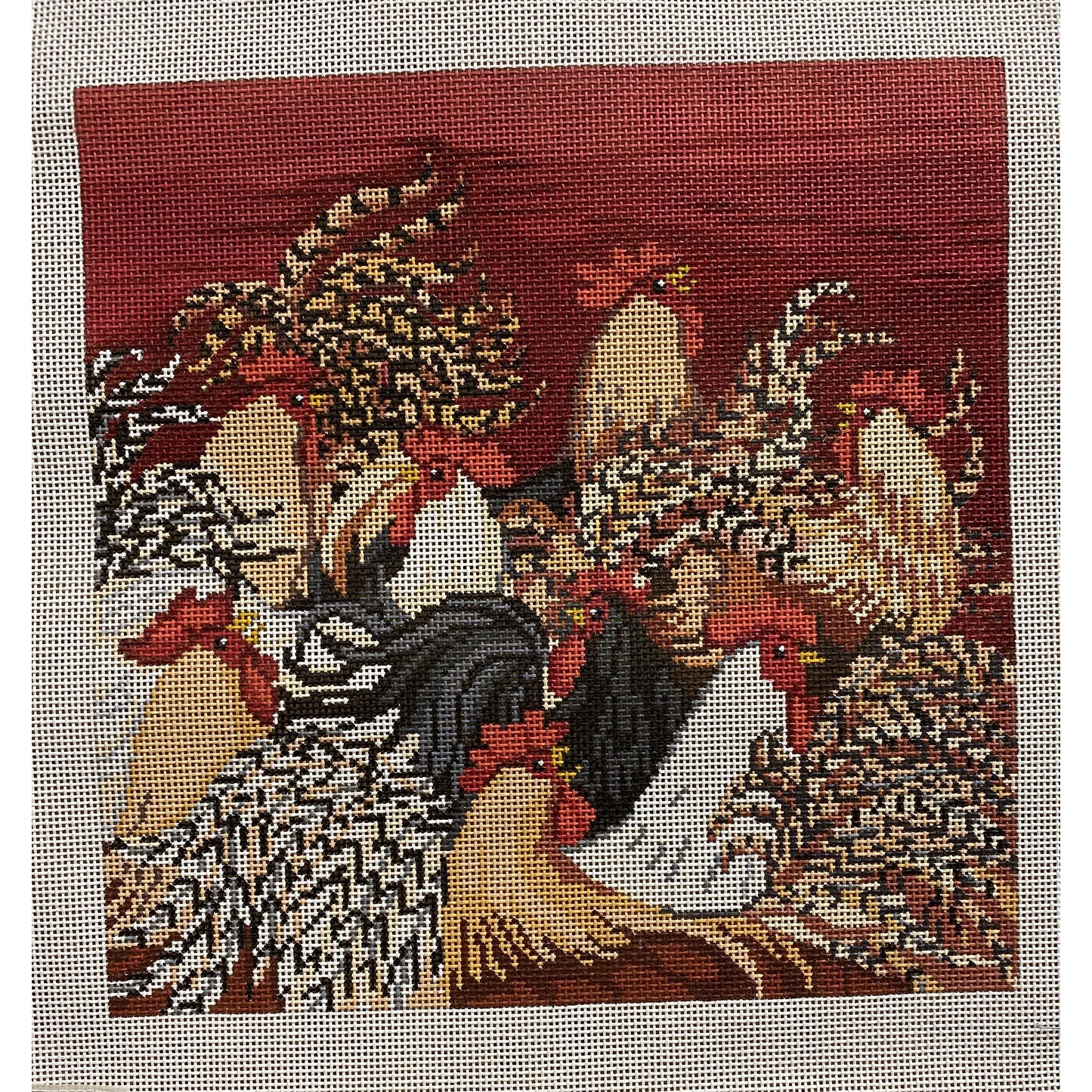 Roosters Canvas - Garden Gate Needlepoint