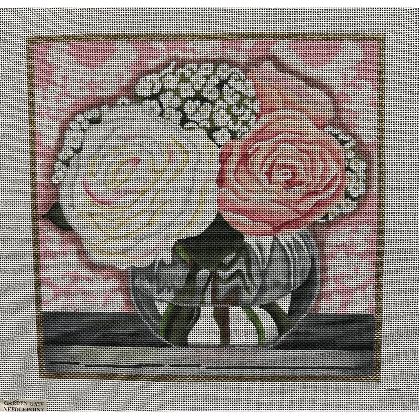 Rose Arrangement Canvas - Garden Gate Needlepoint