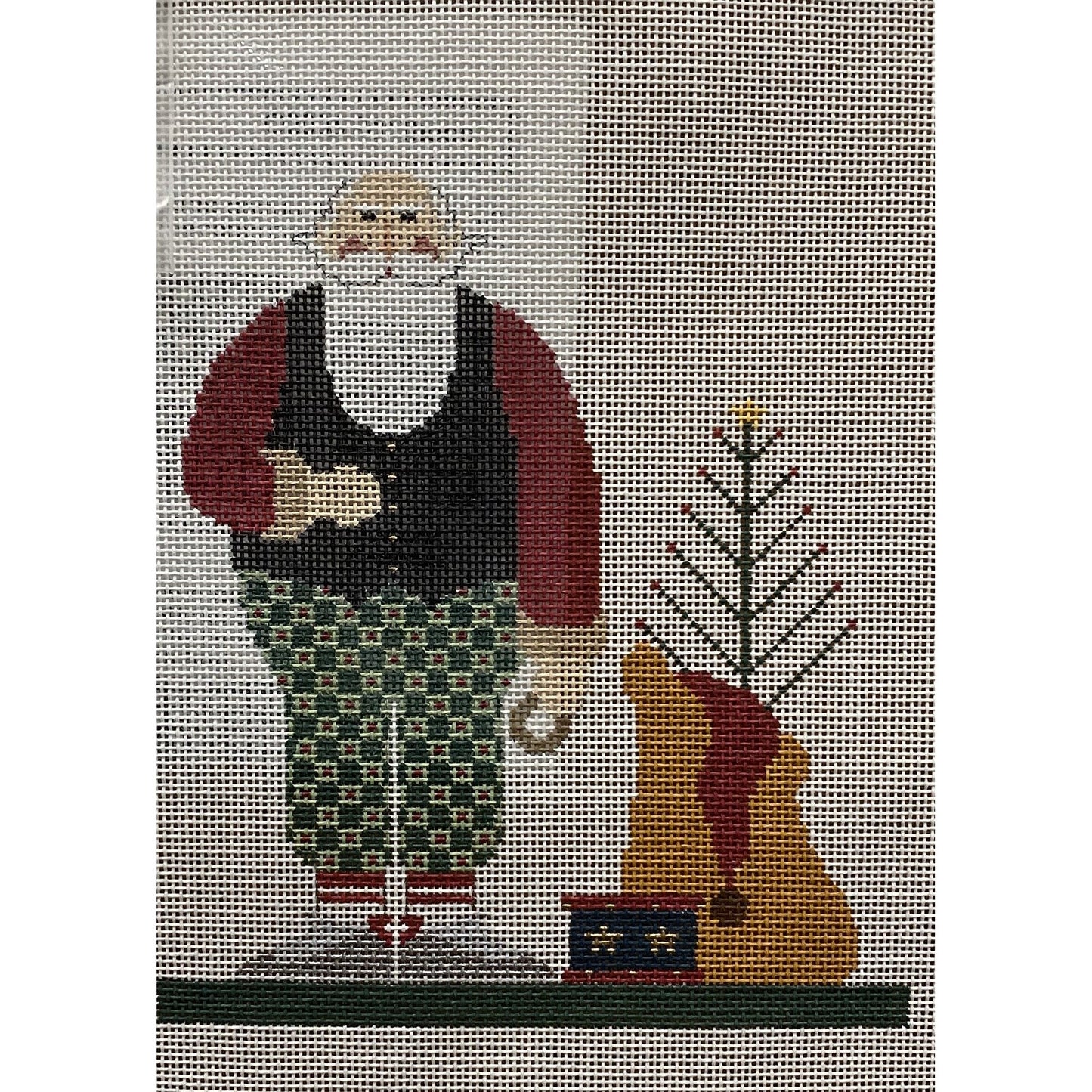 Santa with Tree Canvas - Garden Gate Needlepoint