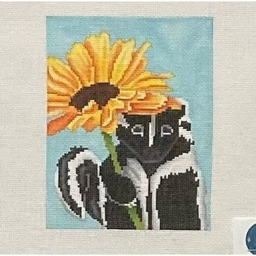 Skunk with Daisy 2 Canvas - Garden Gate Needlepoint