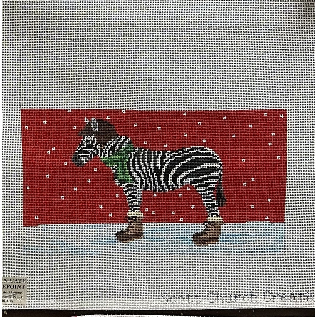 Snow Zebra Canvas - Garden Gate Needlepoint