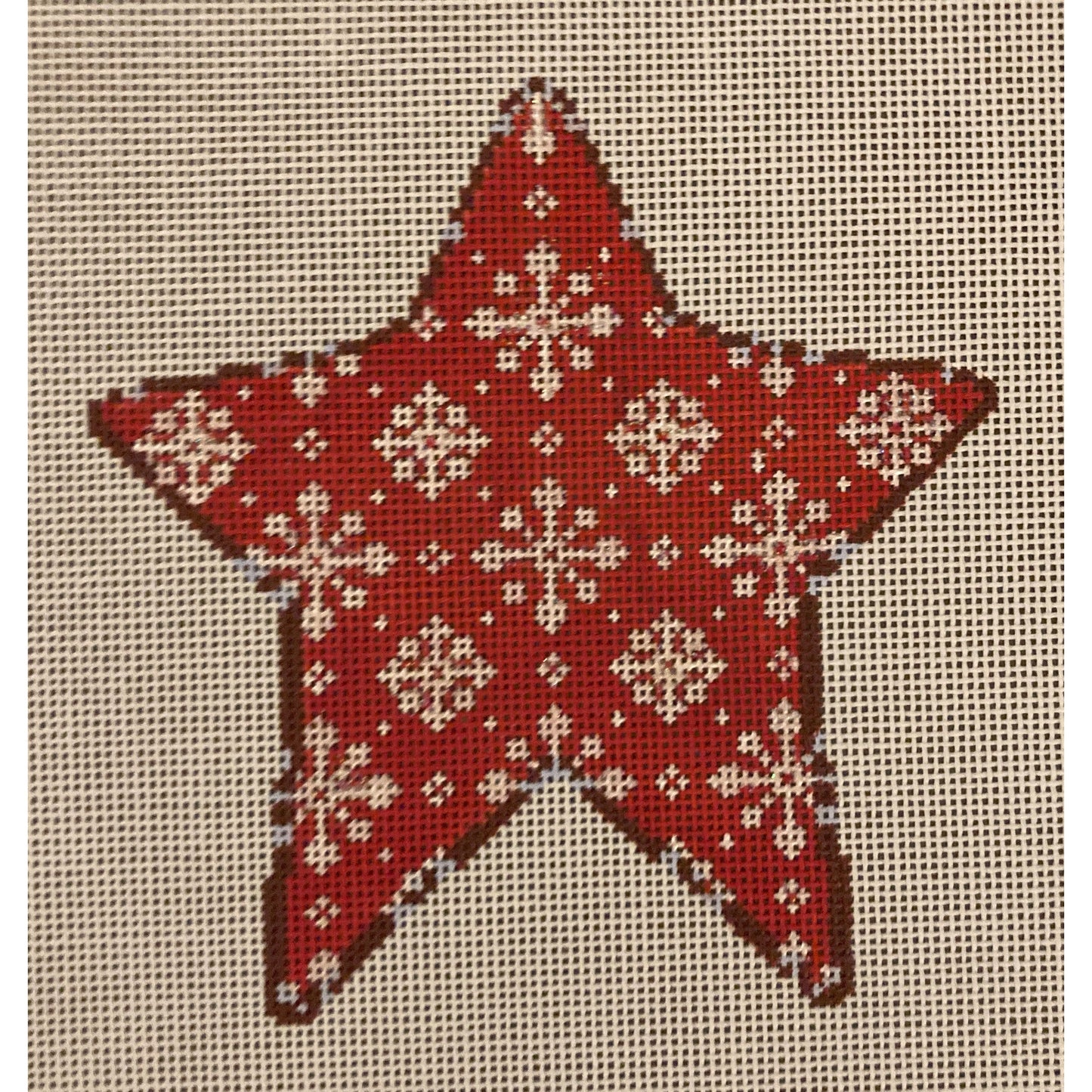 Snowflakes on Red Star Ornament - Garden Gate Needlepoint