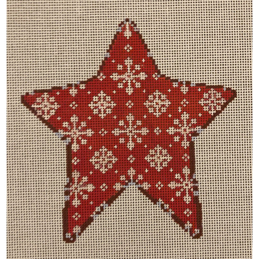Snowflakes on Red Star Ornament - Garden Gate Needlepoint