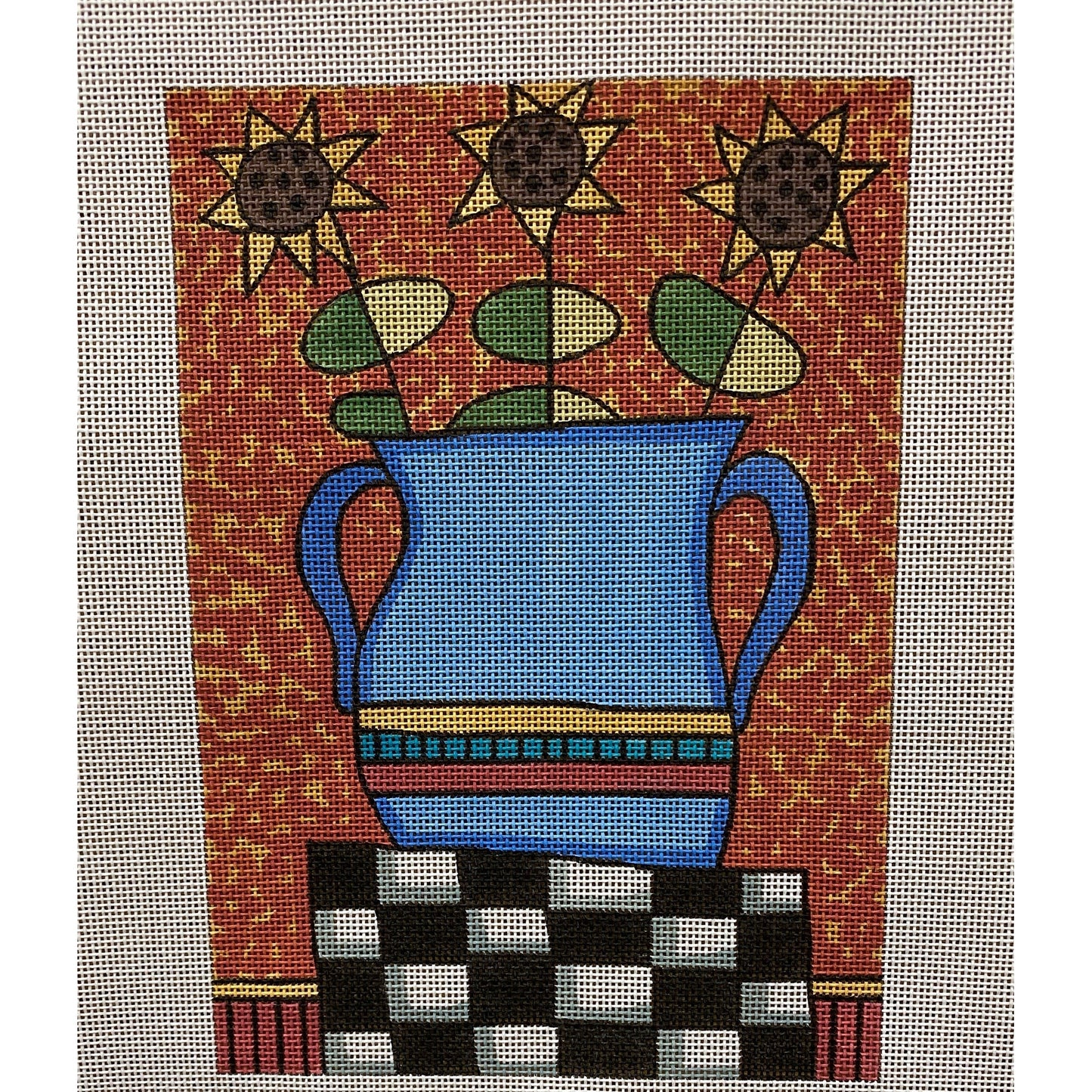 Sunflowers in Blue Vase Canvas - Garden Gate Needlepoint