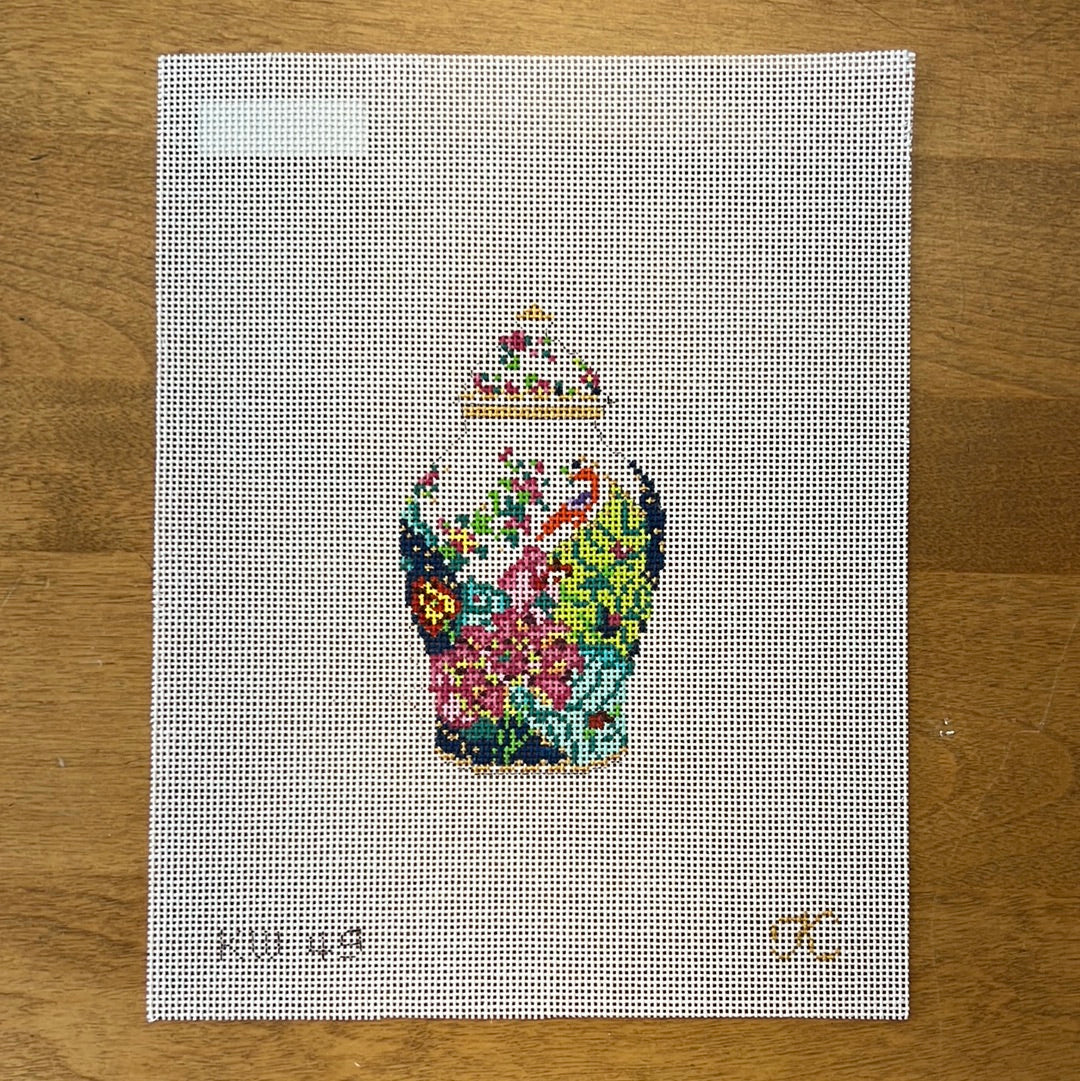 Tobacco Leaf Ginger Jar - Garden Gate Needlepoint