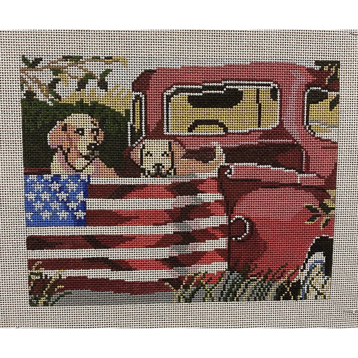 Truck with Flag and Dogs Canvas - Garden Gate Needlepoint