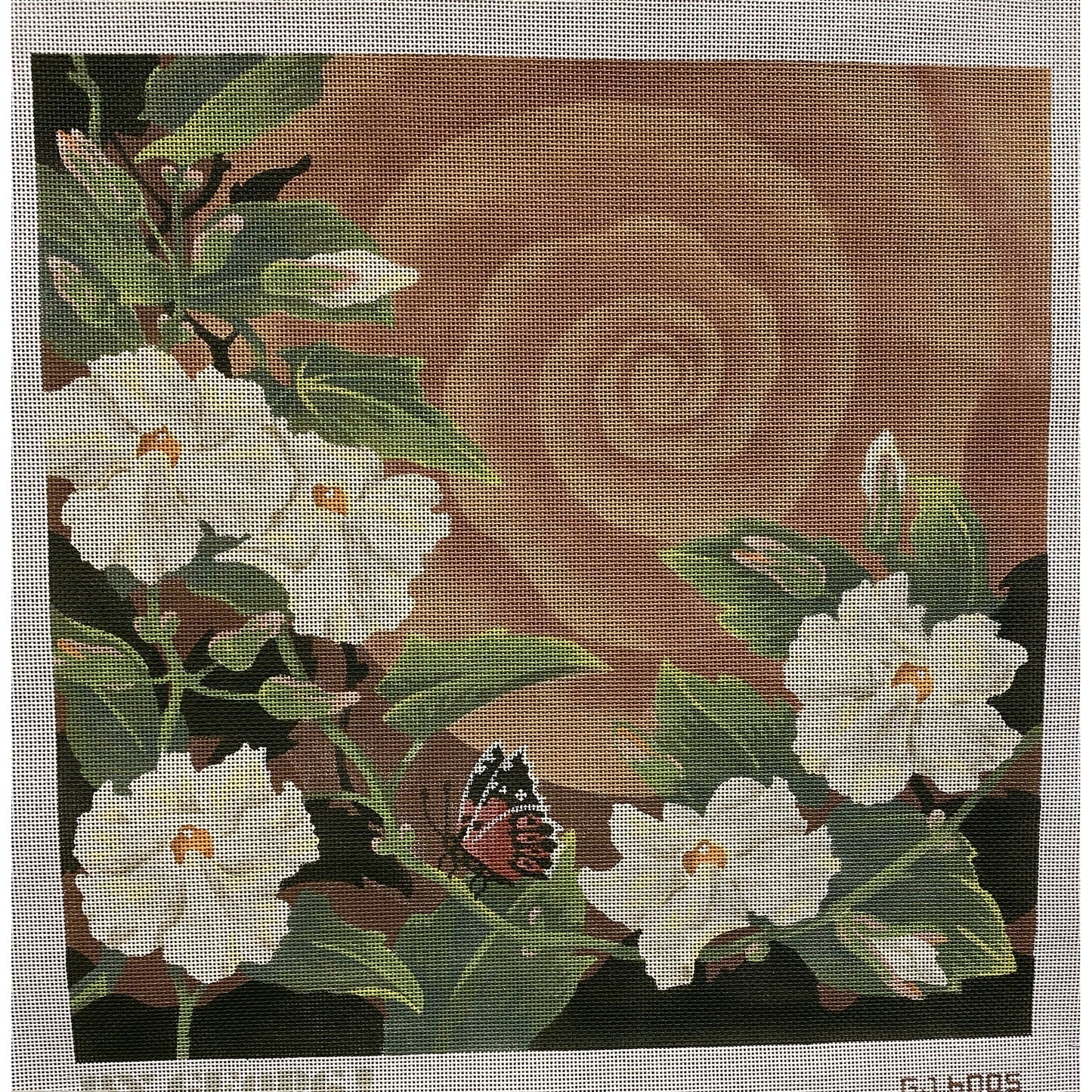 White Flowers with Monarch Canvas - Garden Gate Needlepoint
