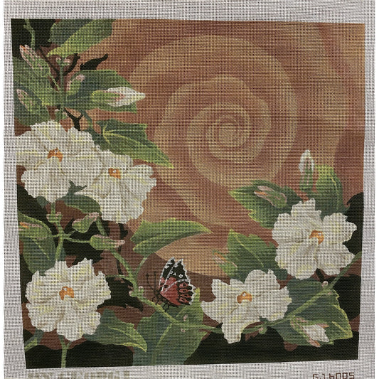 White Flowers with Monarch Canvas - Garden Gate Needlepoint