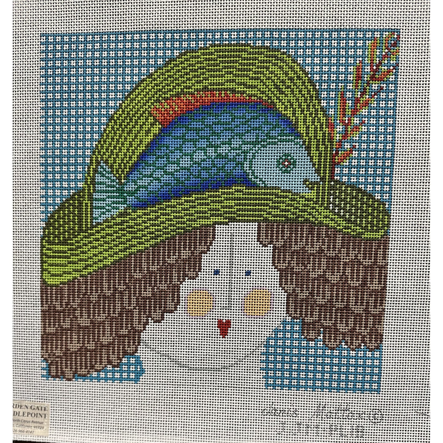 Woman and Fish Hat Canvas - Garden Gate Needlepoint