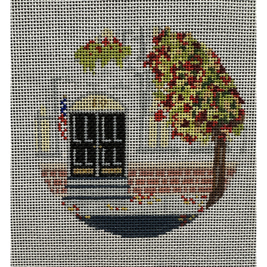 Yellow Brownstone Circle Canvas - Garden Gate Needlepoint