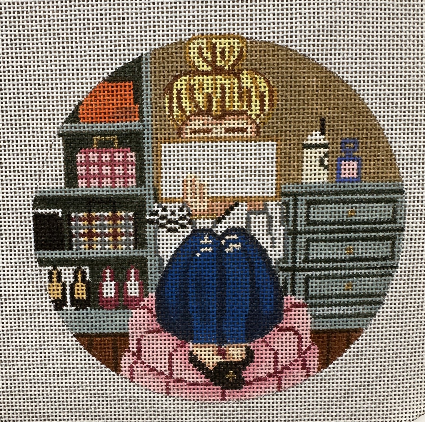 Couture Stitching Girl Ornament | Garden Gate Needlepoint