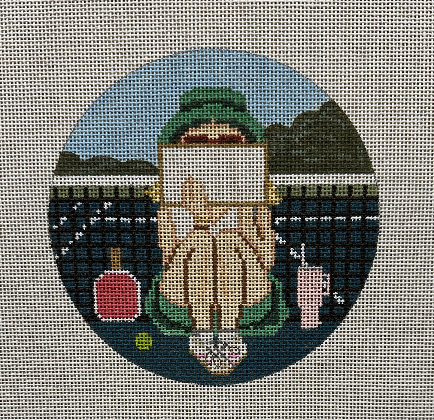 Pickle Ball Stitching Girl Ornament | Garden Gate Needlepoint