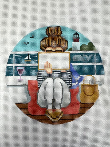 Sailing Stitching Girl Ornament | Garden Gate Needlepoint