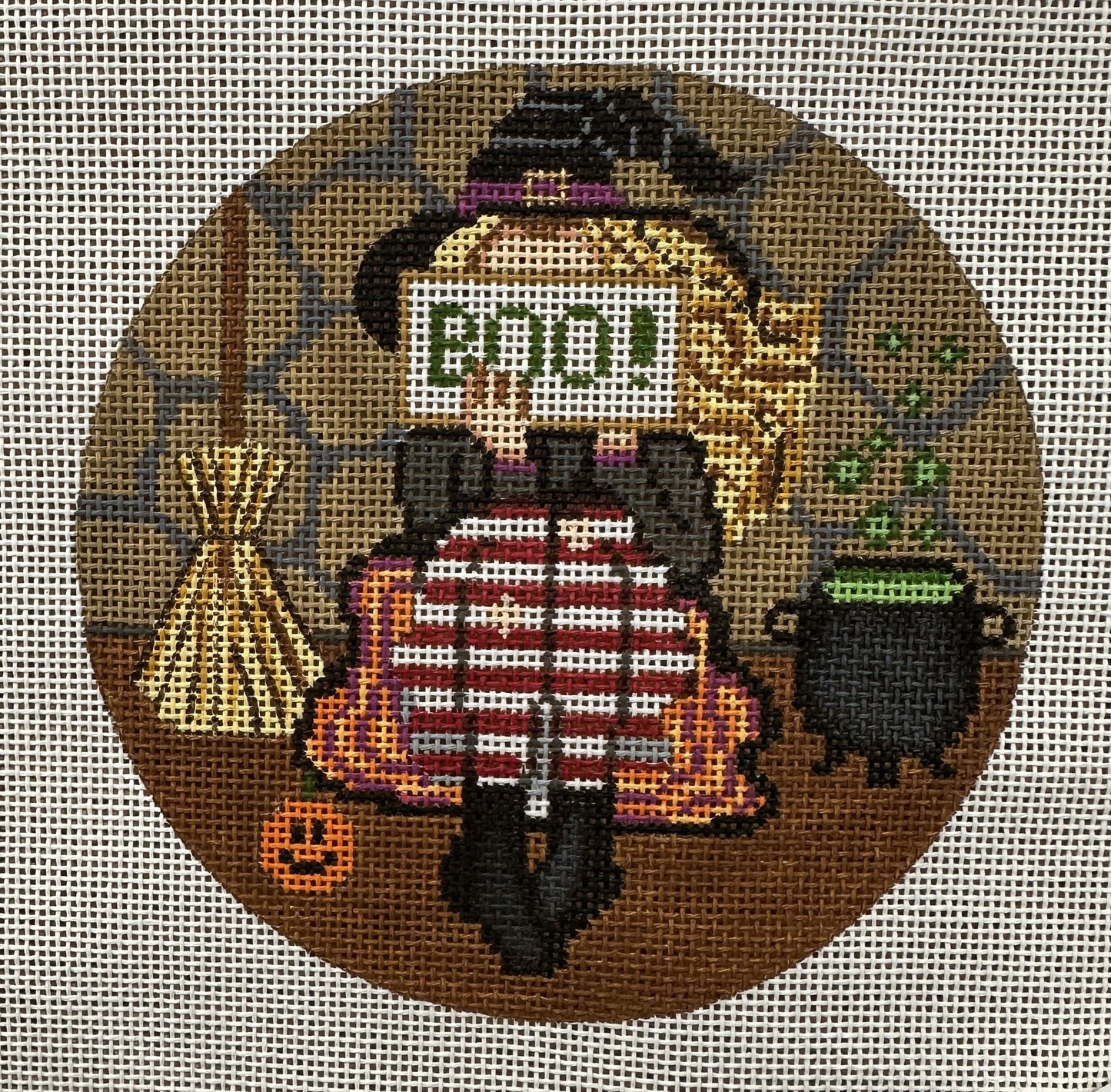 Witch Boo Stitching Girl Ornament | Garden Gate Needlepoint