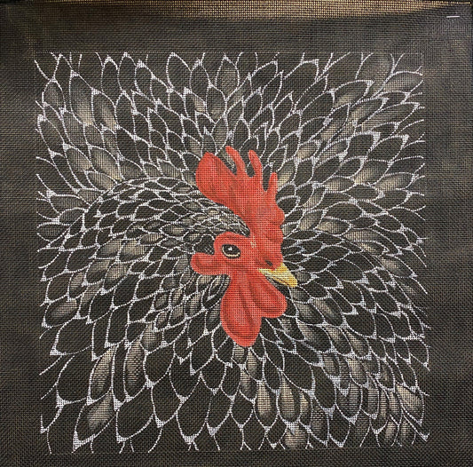 Rooster on Black Canvas - Garden Gate Needlepoint