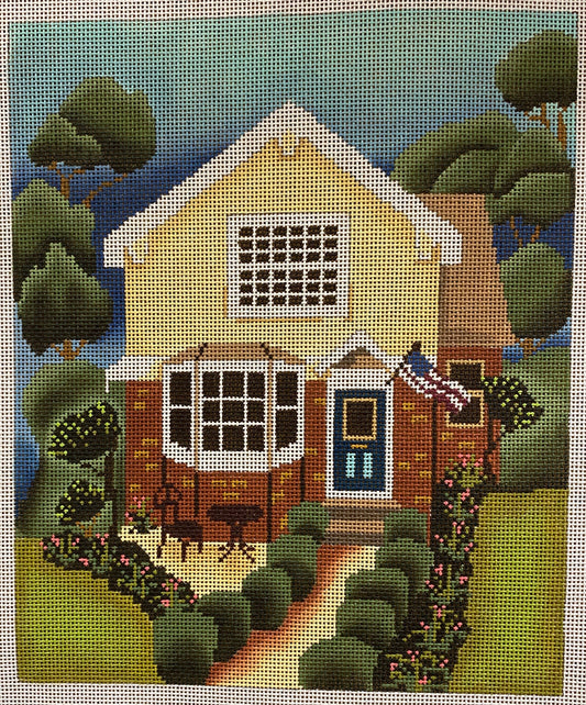 Yellow & Brick House Canvas - Garden Gate Needlepoint