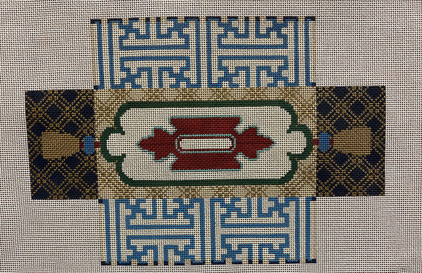 Red & Blue Brick Cover Canvas - Garden Gate Needlepoint