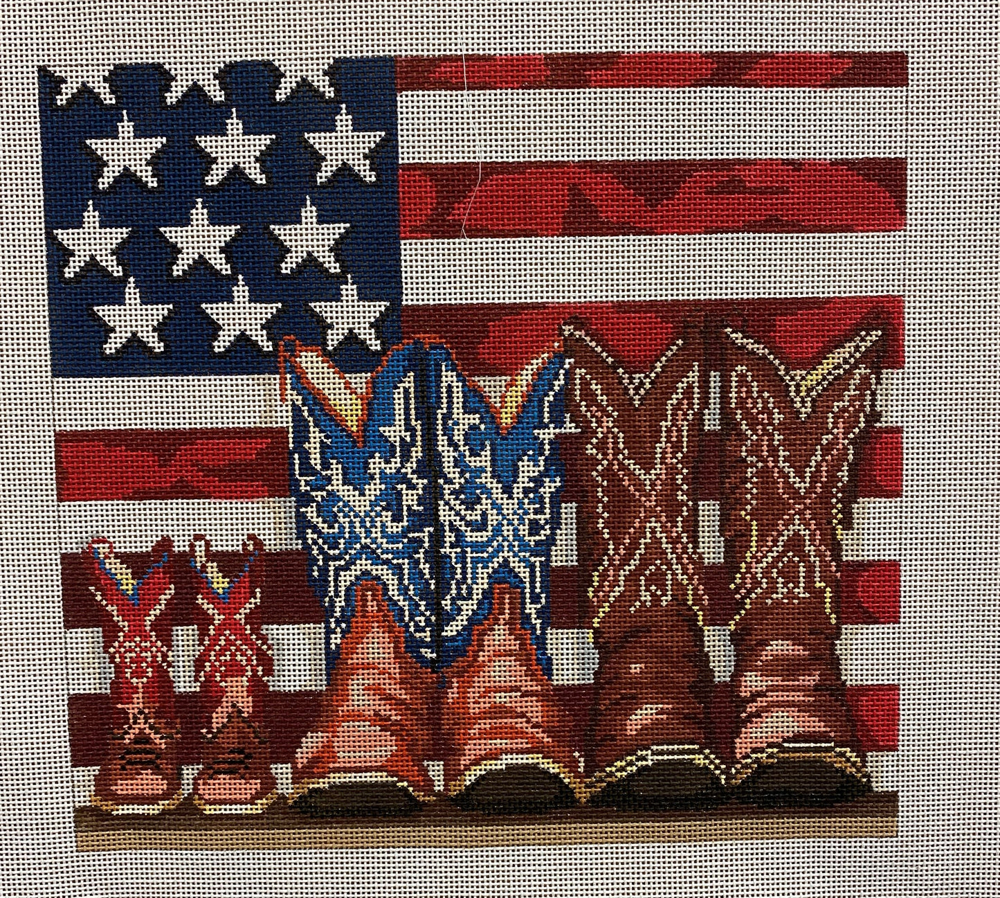 Flag and Boots Canvas - Garden Gate Needlepoint